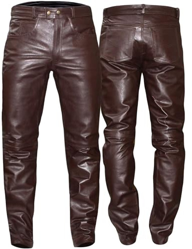 German Wear Lederhose Lederjeans bikerjeans Echtleder Hose aus Büffelleder braun, Größe:50