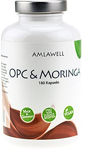 AMLAWELL OPC & Moringa – 180 hochdosierte Kapseln Traubenkernextrakt (OPC) mit Moringa, vegan