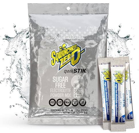 Sqwincher Zero Qwik Stik, Cool Citrus, Sugar Free, Low Calorie, Low Sodium Electrolyte Powder Hydration Drink Mix, .11 0z Packet (Pack of 50)