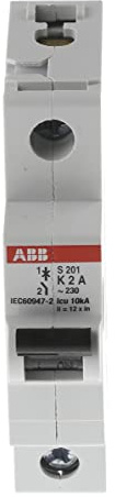 ABB S201-K2 Miniature Circuit Breaker, 1 Pole, Type K, 6/10kA Breaking Capacity, 2 Amp Current (2CDS251001R0277)