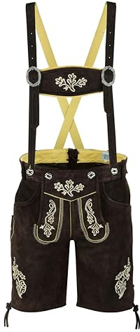 RIDEX Mens Bavarian Short Lederhosen Cowhide Brown Leather with Matching Suspenders LH1
