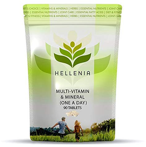 Multi Vitamins & Minerals Tablets for Men and Women | One-a-Day Tablet with Essential Active Vitamins Plus Calcium, Magnesium, Iron, Zinc and More Minerals | 90 Tablets Made in The UK for Hellenia