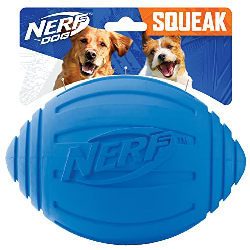 NERF Dog Ridged Fußball Hundespielzeug mit interaktivem Quietscher, leicht, langlebig und wasserabweisend, 7 Zoll Durchmesser für mittelgroße/große Rassen, Einzeleinheit, Blau