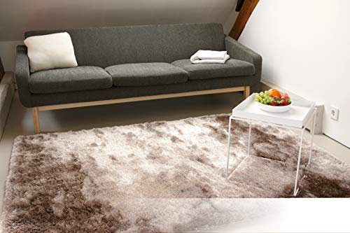 floor factory Exklusiver Hochflor Shaggy Teppich Satin Hellbraun 160x230 cm - edler, seidig glänzender Teppich