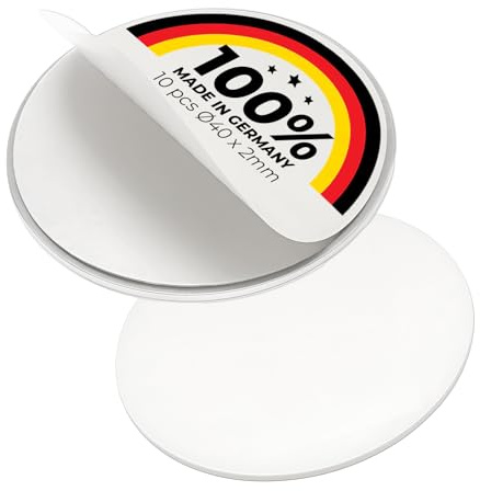 Metallscheiben selbstklebend WEIß ohne Loch - aus Stahl (DC01) - Ø 40mm x 2mm - Metallplättchen rund mit Doppelklebeband - Gegenstück/Haftgrund für Magnete (ferromagnetisch), Menge:10 Stück
