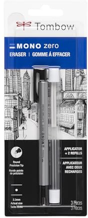 Tombow 57315 MONO Zero Eraser and Refill Value Pack, Round 2.3mm. Precision Tip Pen-Style Eraser with Refill