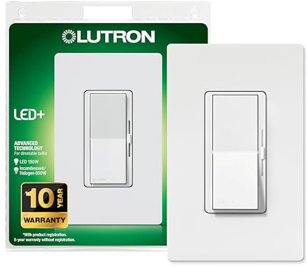 Lutron Diva LED+ Dimmer Switch & Wallplate, Paddle Dimmer, Single Pole/3way