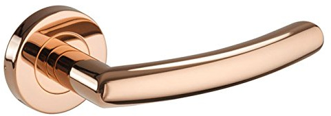 Copper Door Handles on Round Rose with Polished Copper Finish