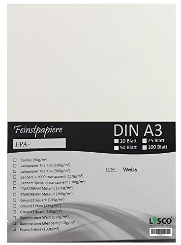 GMUND Transparentpapier DIN A3 Farbe Weiß transparent / LYSCO® Feinstpapierset mit 50 Blatt Inhalt (FPA-126) - bedruckbar, sehr gute Qualität, für Einladungen, als Einlegeblätter für Alben, Fotoalben, Fensterbilder, Bastelarbeiten uvm.