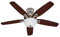 HUNTER FAN Ceiling Fan Builder Deluxe 132 cm Indoor, with light and Pull chain, Brushed Nickel, 5 Reversible Blades Brazilian Cherry and Burnt Walnut Ideal for Summer or Winter, Model 50571