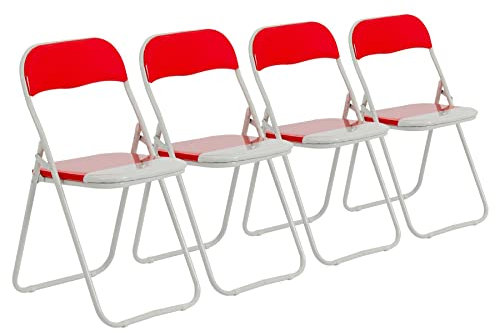 Harbour Housewares Padded Folding Chairs - Red - Pack of 4 - Easy Store Metal Frame Foldable Desk Chair for Office, Dining, Kitchen