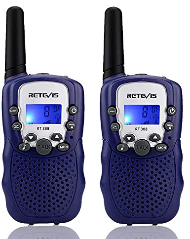 RT388 Walkie Talkie Kinder, Spielzeug Kinder mit Taschenlampe, Funkgeräte ab 4-12 Jahre, Weihnachten Geschenke Junge Mädchen für Familienspiel, Abenteuer (1 Paar, Dunkelblau)