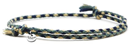 Nato Cuff - Geflochtenes Baumwollarmband - Handgefertigt in Frankreich - Edelstahlmedaille 316L - Herren Damen Verstellbares Juwel (Kaki)