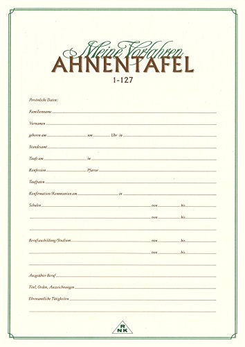 RNKVERLAG 2801 - Ahnentafel Meine Vorfahren für 7 Generationen, DIN A2 gefalzt auf DIN A4, Feinstpapier 120g/m² cremefarbend, 1 Stück
