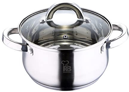 RENBERG Alexander | Pentola di Cucina | Casseruola di 20 cm con Coperchio di Vetro | Acciaio Inox | Manici Ergonomici | Casseruola da Cucina | Per Ogni Tipo di Piano Cottura