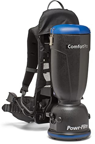 Powr-Flite BP10P ComfortPro Premium Backpack Vacuum, 10 Quart Canister Capacity, Corded Vacuum Cleaner, Commercial Grade, Bagged