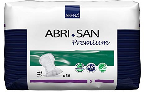 ABENA Abri-San Premium 5, Shaped Pad, 1200 ml Absorbency, 4 x Pack of 36 (Case Saver)