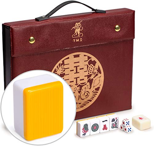Yellow Mountain Imports Professionelles Chinesisches Mahjong-Spielset, Double Happiness (Gelb) mit 146 mittelgroßen Ziegeln [專業中式麻將]