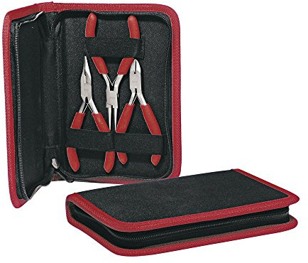 Rayher Etui de pinces pour bijoux, 1 pce., assortiment 3 pinces, acier inoxydable, arts créatifs, bijoux, réparation-8934500