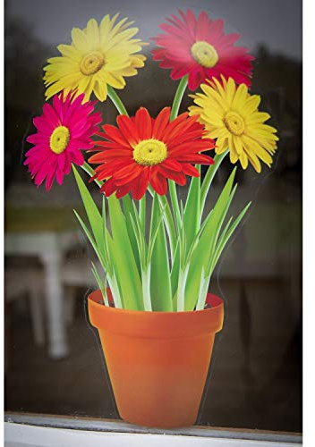 Stickers4 - Adesivo statico per finestra con immagine di fiori nel vaso, decorazioni stagionali per finestre, Vinile, 4. Gerberas, 1. Standard