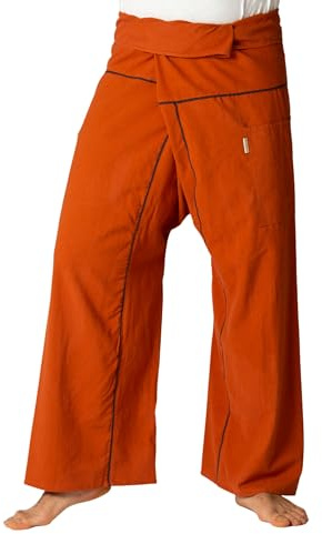 PANASIAM Thailändska Fiskarbyxor för Dam & Herr Omlottbyxor i 2 Längder | Bomull, justerbar passform, unisex yogabyxor & kampsportsbyxor, även i lång modell, design med kontrastränder