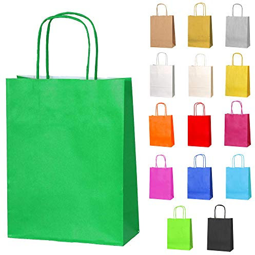 Thepaperbagstore 20 Grüne Partytüten aus Papier mit Henkeln – 18 x 22 x 8 cm – Bunte Geschenktüten aus Papier für Kinder, Partys, Geburtstage, Hochzeiten, Süßwaren- und Einzelhandelsgeschäfte