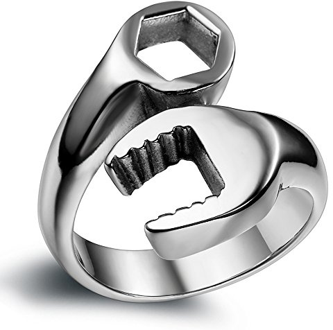 Flongo mäns ring män ring sigillring bandring tumring rostfritt stål ring mekaniker skiftnyckel silver guld svart lera biker motorcykelförare herrtillbehör, ingen uppgift