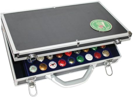 SAFE 271 Coffret de collection pour muselets de champagne – Boîte de rangement élégante pour 270 muselets, avec 5 plateaux en velours bleu roi, fermetures sécurisées & coins renforcés – 410x270x85 mm