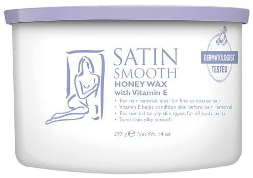 Satin Smooth Honey Wax with Vitamin E, Hair Removal Wax for Sensitive Skin, Full Body Waxing, Ideal for Coarse and Medium Hair, 14oz