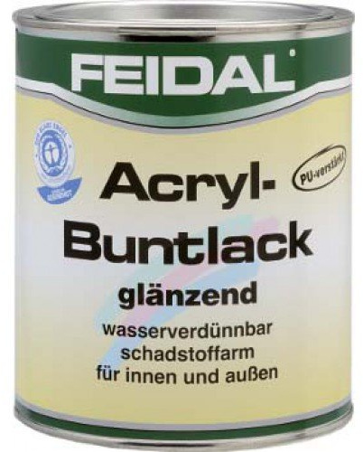 Feidal Acryl Buntlack, wasserverdünnbar, für Innen und Außen, Glänzend, Farbton: Cremeweiss RAL 9001 / 250 ml / schnelltrocknender, universeller, PU-verstärkter Lack auf Reinacrylatbasis für innen und außen / Anwendungsbereiche: Deckbeschichtung für Holz, Eisen, Aluminium, Zink, Hart-PVC, Putz, Beton, Mauerwerk, Tapeten und Altbeschichtungen.