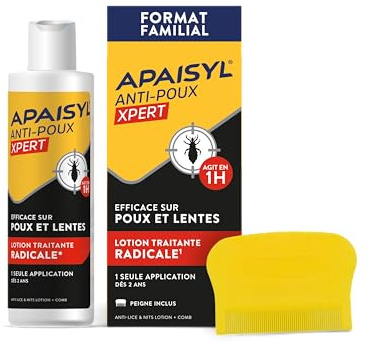 APAISYL, Lozione Anti-Pidocchi Xpert, Uccide 100% di Pidocchi e Lendini in 1 ora, 1 sola applicazione, Micro-Emulsione brevettata, Pettine in offerta, 200 ml