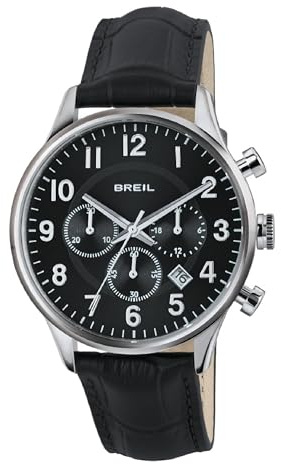 Breil, Herren Chronograph Contempo Collection, mit Sonnenschliff-Zifferblatt und Italienischem Lederarmband, 40,5-mm-Stahlgehäuse, mit Kalender, Herrenuhr mit Wasserdichtigkeit bis 5 ATM