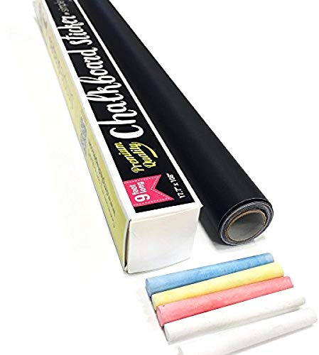 Extra Large Chalkboard Peel and Stick Paper 9 Feet roll (108 inches) + (5) Color Chalk Included - by Simple Shapes
