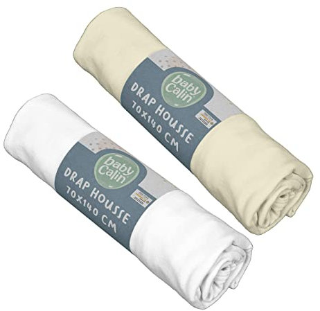 babyCalin - Juego de 2 Sábanas Bajeras Blanco/Crudo 70x140 cm
