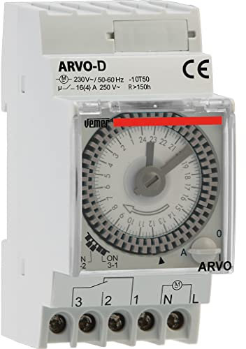 VEMER VP882500 ARVO-D Mechanische Zeitschaltuhr mit Täglicher Programmierung, Montage Hutschiene, Grau, 2,5 DIN-Module