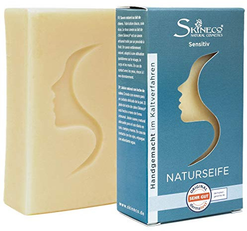 Ziegenmilchseife fürs Gesicht – Handgemachte Naturseife ohne Duftstoffe für Körper & Hände – Skineco Stückseife – Sanfte Reinigung bei empfindlicher Haut – Naturkosmetik
