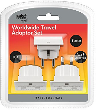 Safe and Sound SA6032 Worldwide Travel Adaptor Set - Three Single Socket Adaptors (full list of countries below)