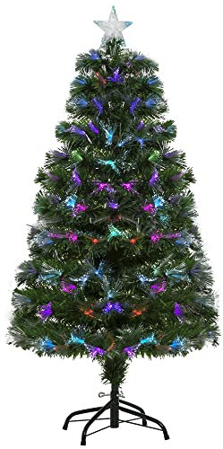 HOMCOM Árbol de Navidad 120cm Artificial Árboles con 130 Luces LED múltiples Colores y Estrella Decorativa Brillante Árbol con Soporte Fibra Óptica