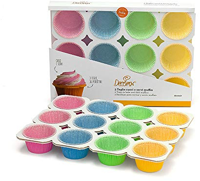 Decora Cuoci-E-Servi Confezione Teglia per 12 Muffin, Carta da Forno, Multicolore, 3 Pezzi