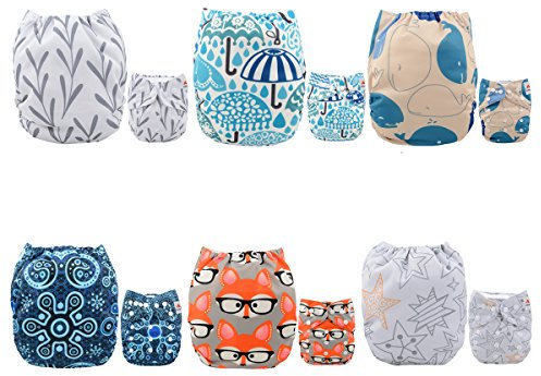 Alva Baby-Windeln, wiederverwendbar, waschbar, 6 Windeln + 12 Einlagen 6DM26-DE