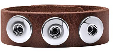 Quiges Damen 18mm Druckknopf Chunk Armband aus Leder Braun Hickory Verstellbar 18.5-20.5cm für Click Buttons