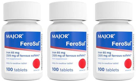 MAJOR Ferosul - Ferrous Sulfate 325mg Tablets with 65mg of Elemental Iron - Iron Supplement for Women, Men - Red - 100 Count (3 Pack)