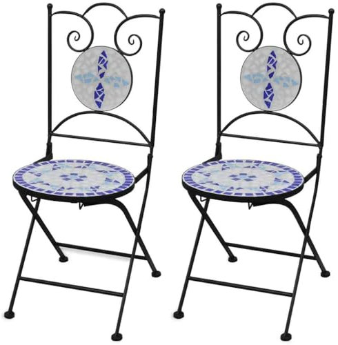 vidaXL Mosaik-Bistrostuhl Blau/Weiß 2er-Set