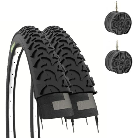 ECOVELO (54-559) - Lot de 2 pneus et de 2 Chambres à air pour vélo VTT, 26 x 1,95, Noir