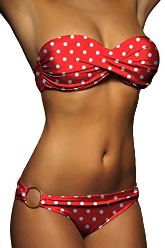 ALZORA Push Up Twist Bandeau Bikini Set Donna Pushup Costume da bagno Molti modelli 20005, rosso e bianco., L