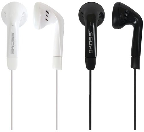 Koss KE7 Set de 2 Auriculares con Cable, Cascos Intraurales In Ear de Botón, Earphones Ligeros Compatibles con Smartphones, Earbuds, Sonido con Graves de Calidad, Conexión Jack 3,5mm, Blanco y Negro