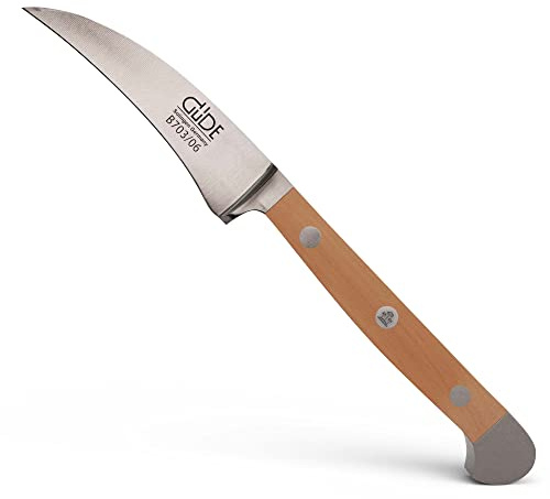 GÜDE Solingen - Tournierkniv smidd, 6 cm, päronträ, ALPHA-BIRNE - double bolster, Handgjord Tyskland