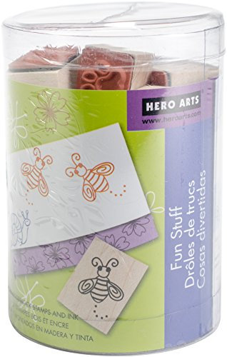 Hero Arts LL330 Fun Stuff Woodblock Stamps and Black Ink Pad Cube Set