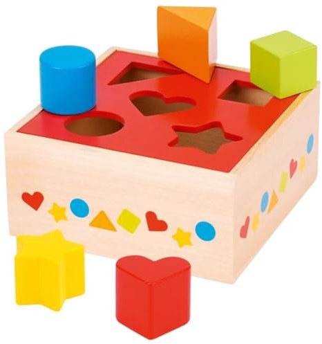 goki 58580 sorteringslåda, trä, 16 x 16 x 7,6 cm, 5 delar, plug-in, form- och färgsorteringsspel från 12 månader