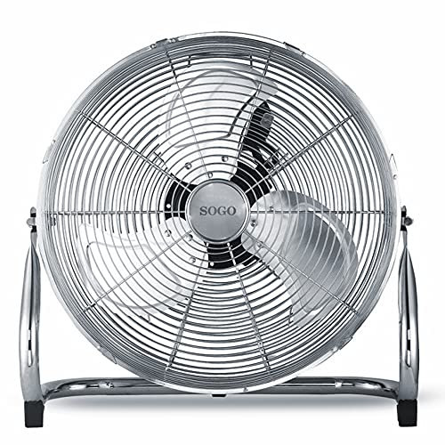 SOGO Ventilador Potente Industrial de Suelo Inclinable - Ventilador para Suelo y Sobresuelo con 3 Velocidades y Aspas Metálicas - Incluye Base con Tacos de Goma para Proteger Superfícies